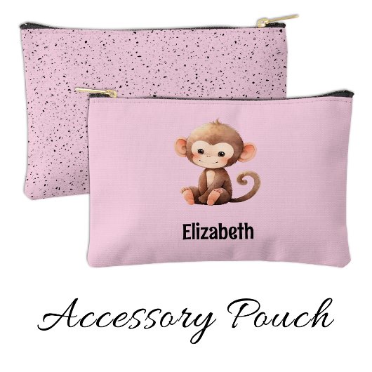 Kids cute monkey add a name pink black zubehörtasche