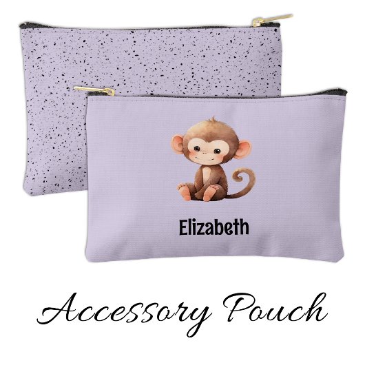 Kids cute monkey add a name purple black zubehörtasche