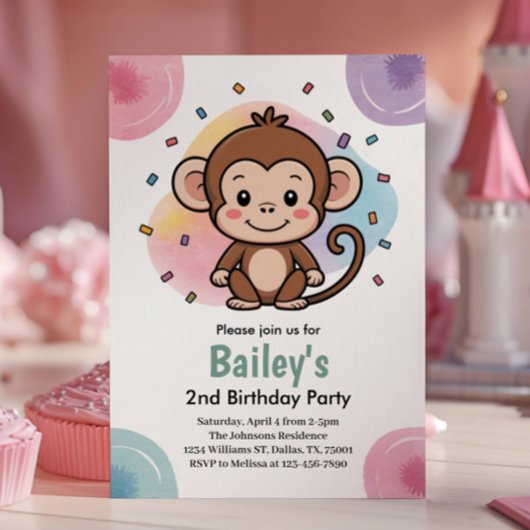 Kids Cute Monkey Jungle Birthday Party Einladung