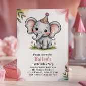 Kids Cute Pink Elephant Birthday Party Einladung