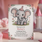 Kids Cute Pink Elephant Birthday Party Einladung