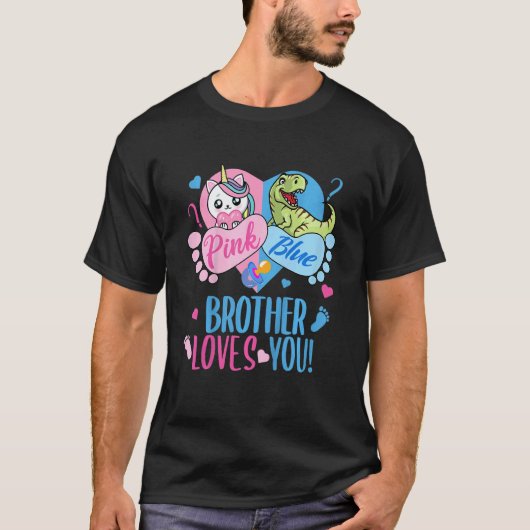 Kids Cute Pink or Blue BROTHER Loves You Dinosaur T-Shirt (Vorderseite)