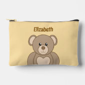 Kids cute teddy bear add a name brown peach zubehörtasche (Vorderseite)