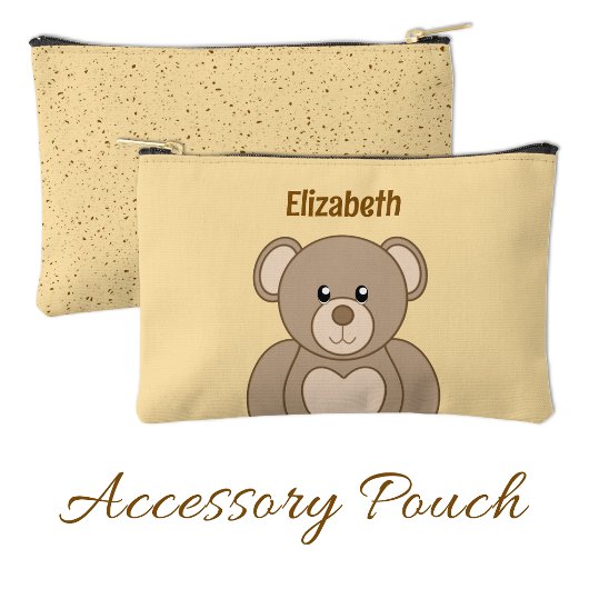 Kids cute teddy bear add a name brown peach zubehörtasche