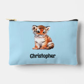 Kids cute tiger add a name blue black zubehörtasche (Vorderseite)