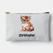 Kids cute tiger add a name grey black zubehörtasche (Vorderseite)