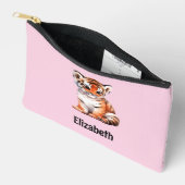 Kids cute tiger add a name pink black zubehörtasche (Offen)