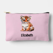 Kids cute tiger add a name pink black zubehörtasche (Vorderseite)