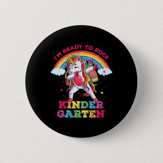 Kids Dabbing Unicorn Im Rock Kindergarten Button (Vorderseite)