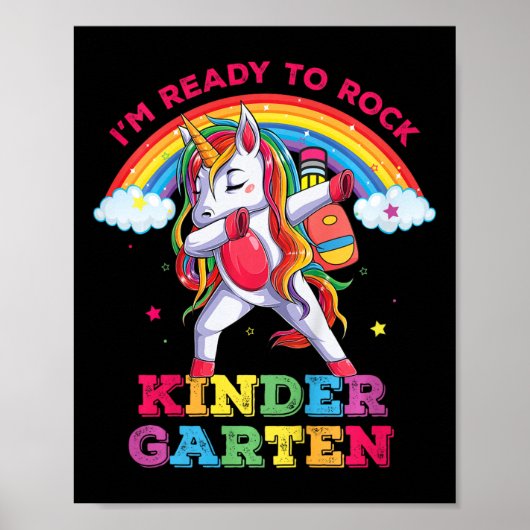 Kids Dabbing Unicorn Im Rock Kindergarten Poster (Vorne)