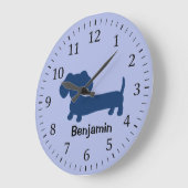 Kids Dachshund Wall Clock Blue Wiener Dog Nursery Große Wanduhr (Winkel)