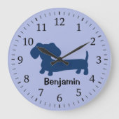 Kids Dachshund Wall Clock Blue Wiener Dog Nursery Große Wanduhr (Vorderseite)