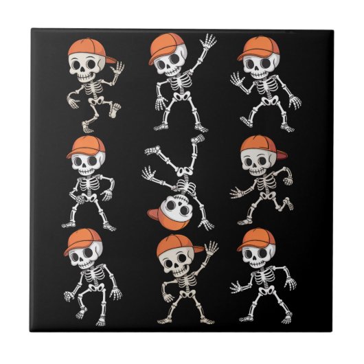Kids Dancing Skeleton Halloween Fliese (Vorderseite)