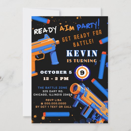 Kids Dart Battle Party Geburtstag Einladung (Vorderseite)