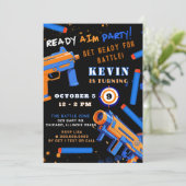 Kids Dart Battle Party Geburtstag Einladung (Stehend Vorderseite)