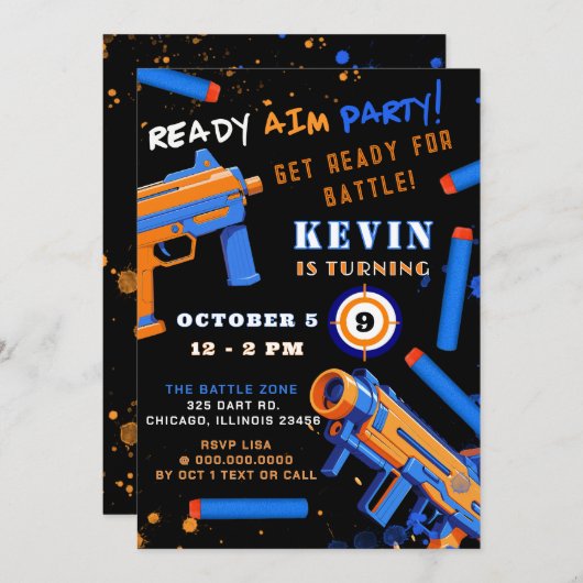 Kids Dart Battle Party Geburtstag Einladung (Vorne/Hinten)