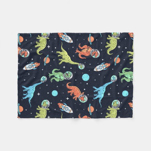 Kids Dinosaur Astronaut Pattern Fleecedecke (Vorderseite (Horizontal))