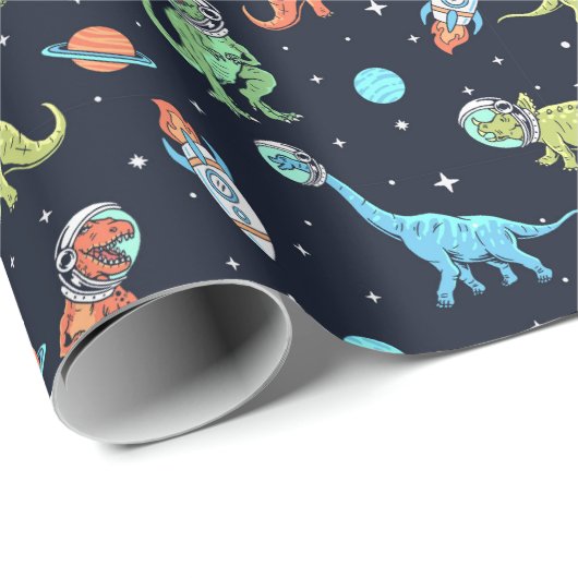 Kids Dinosaur Astronaut Pattern Geschenkpapier (Rolleneckpunkt)