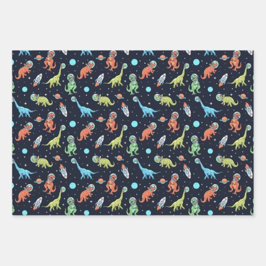 Kids Dinosaur Astronaut Pattern Geschenkpapier Set (Vorderseite 3)