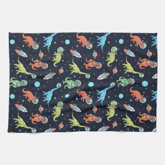 Kids Dinosaur Astronaut Pattern Geschirrtuch (Horizontal)