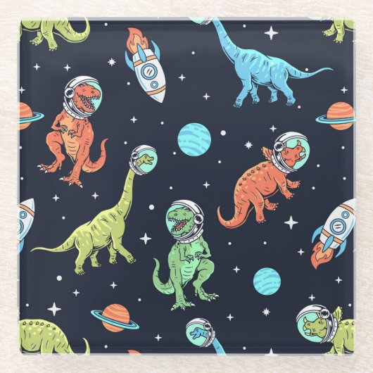 Kids Dinosaur Astronaut Pattern Glasuntersetzer (Vorderseite)