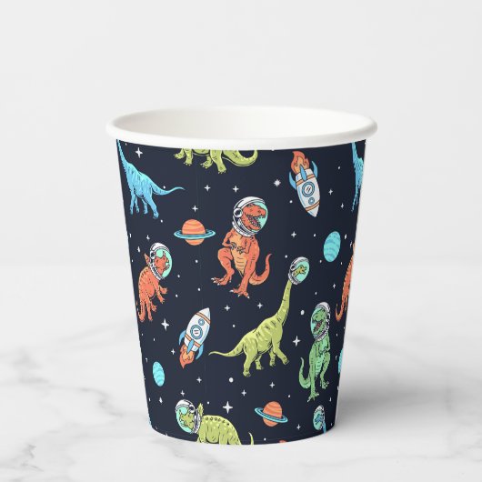 Kids Dinosaur Astronaut Pattern Pappbecher (Rückseite)