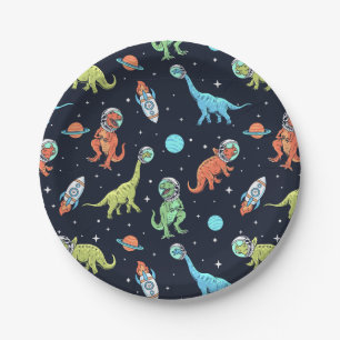 Kids Dinosaur Astronaut Pattern Pappteller