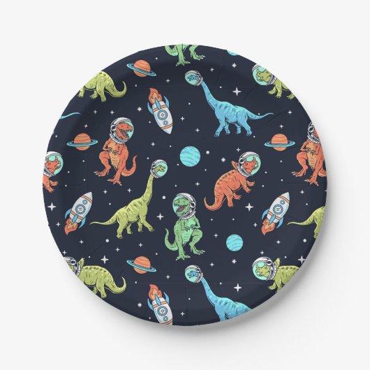 Kids Dinosaur Astronaut Pattern Pappteller (Vorderseite)