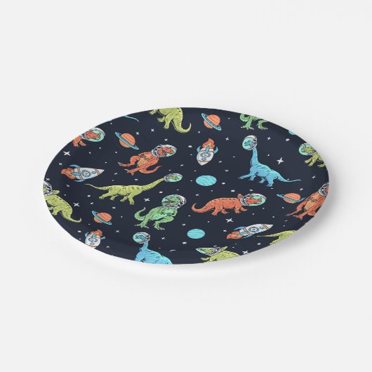 Kids Dinosaur Astronaut Pattern Pappteller (Schrägansicht)