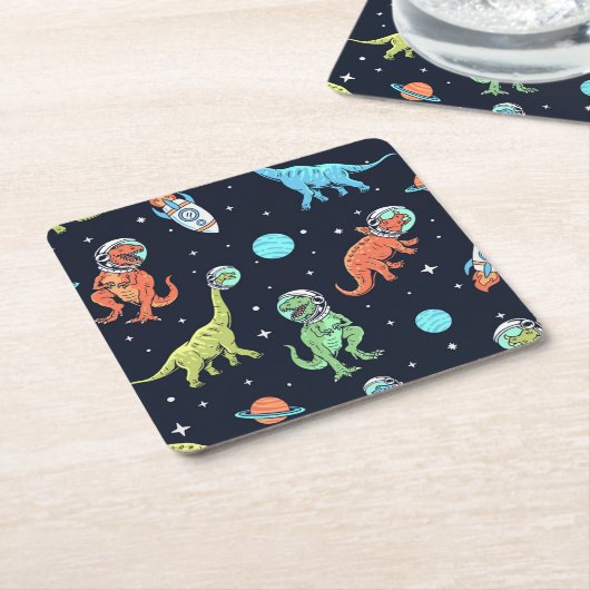 Kids Dinosaur Astronaut Pattern Rechteckiger Pappuntersetzer (angewinkelt)