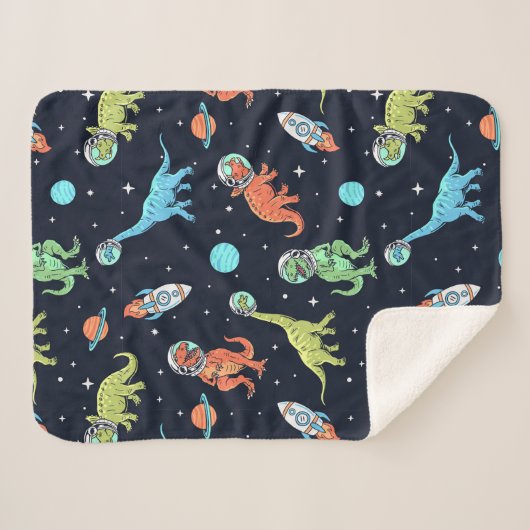 Kids Dinosaur Astronaut Pattern Sherpadecke (Vorderseite (Horizontal))