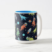 Kids Dinosaur Astronaut Pattern Zweifarbige Tasse (VorderseiteRechts)