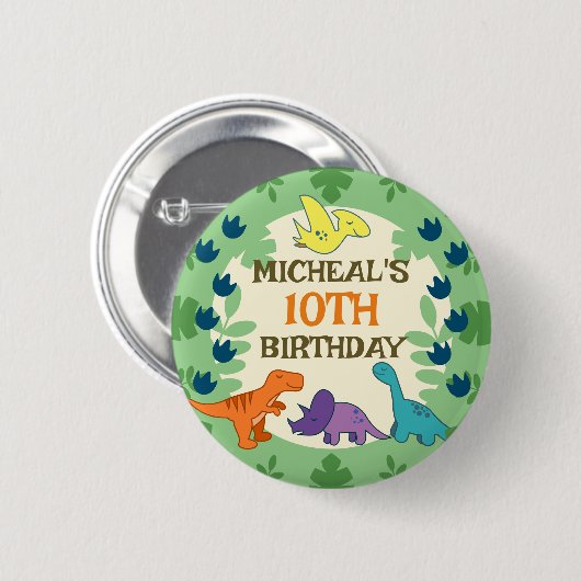 Kids Dinosaur Birthday Button (Vorne & Hinten)