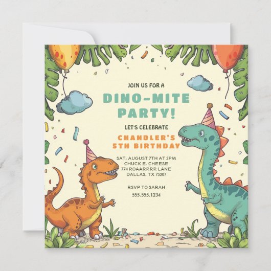 Kids Dinosaur Birthday Einladung (Vorderseite)
