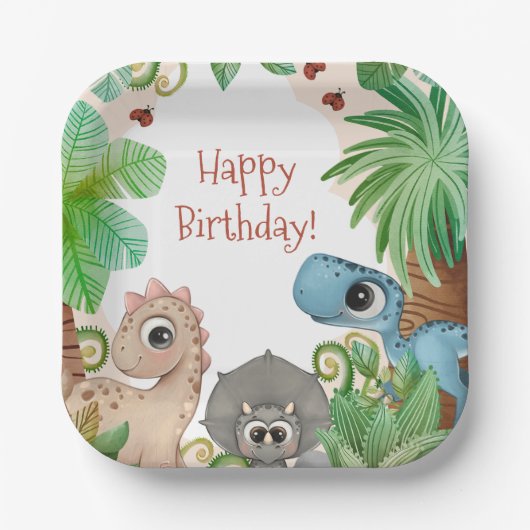 Kids Dinosaur Birthday Pappteller (Vorderseite)