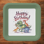 Kids Dinosaur Birthday Pappteller<br><div class="desc">Dieses niedliche grüne Dinosaurier Geburtstagsgeschenk viereckige Teller Design zeigt bezaubernde Aquarelldinosaurier in verschiedenen Farben. Dieses Design zeigt auch festliche Konfetti sowie den Begriff "glücklicher Geburtstag". Das Hauptfarbschema sind Grüntöne,  Rot und Blues. Genießen Sie dieses lustige Kindergeburtstag Party Papier Teller Design!</div>