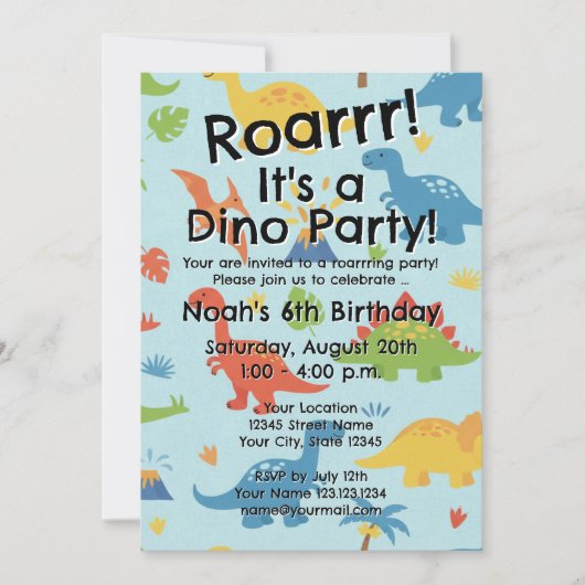 Kid's dinosaur Birthday party invitation template Einladung (Vorderseite)