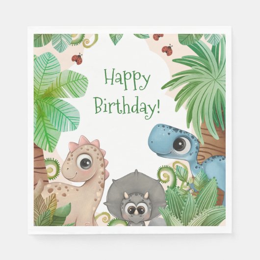 Kids Dinosaur Birthday Serviette (Vorderseite)