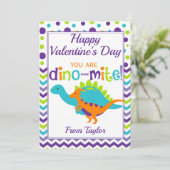 Kids Dinosaur Dino-Mite Valentinstag Feiertagskarte (Stehend Vorderseite)