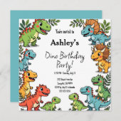 Kids Dinosaur Geburtstagsparty Einladung (Vorne/Hinten)