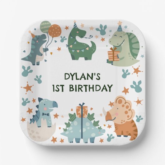 Kid's Dinosaur Geburtstagsparty Pappteller (Vorderseite)