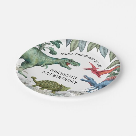 Kids Dinosaur Geburtstagsparty Pappteller (Schrägansicht)