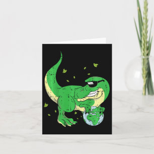 Kids Dinosaur Holding Planet Earth Day Environment Karte