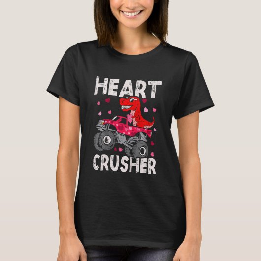 Kids Dinosaur Monster Truck Rex Valentines Herz T-Shirt (Vorderseite)
