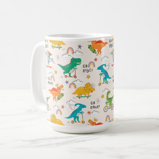 Kids Dinosaur Reisemuster Kaffeetasse (Vorderseite Links)