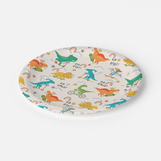 Kids Dinosaur Reisemuster Pappteller (Schrägansicht)