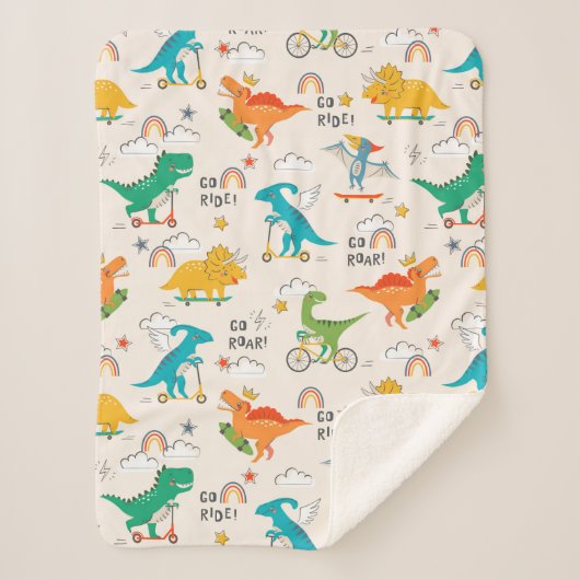 Kids Dinosaur Reisemuster Sherpadecke (Vorderseite)