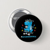 Kids Dinosaur Skateboarding Autismus-Bewusstsein W Button (Vorne & Hinten)