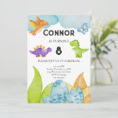 Kids Dinosaur Thema Geburtstag Jurassic Orange Einladung (Stehend Vorderseite)