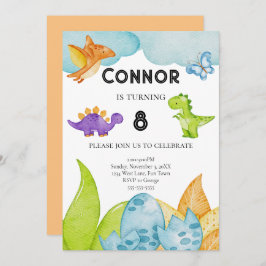 Kids Dinosaur Thema Geburtstag Jurassic Orange Einladung